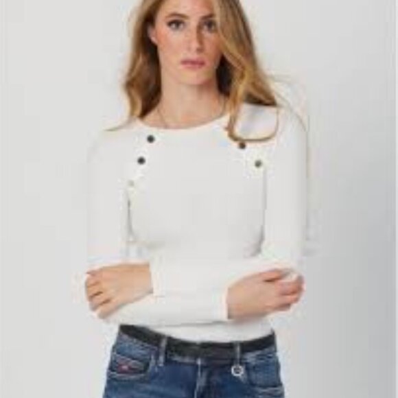 Express Ribbed White Button Women's Crewneck Size XS NWOT - Picture 4 of 4